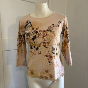 Vintage Y2K Size XS Tiger Swallowtail Butterfly Motif Light Pink Long Sleeve